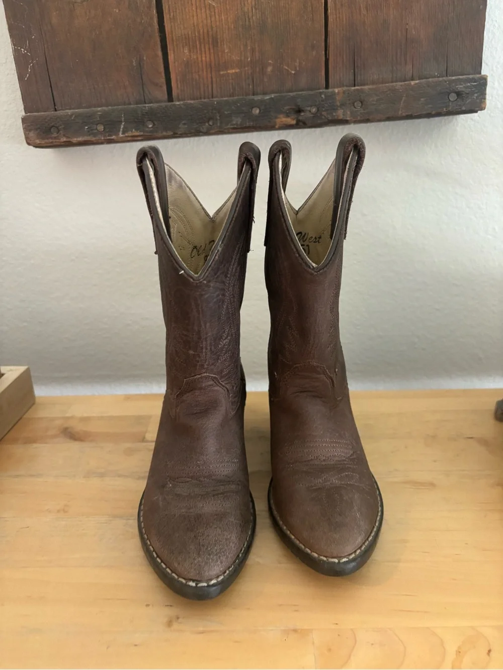 Old West Kids Brown Western Cowboy Boots - Classic Pull-On Style 9c